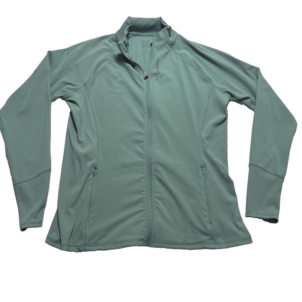 Reebok Track Jacket Zip Activewear Green Pockets Thumbholes Womens Plus Size XL